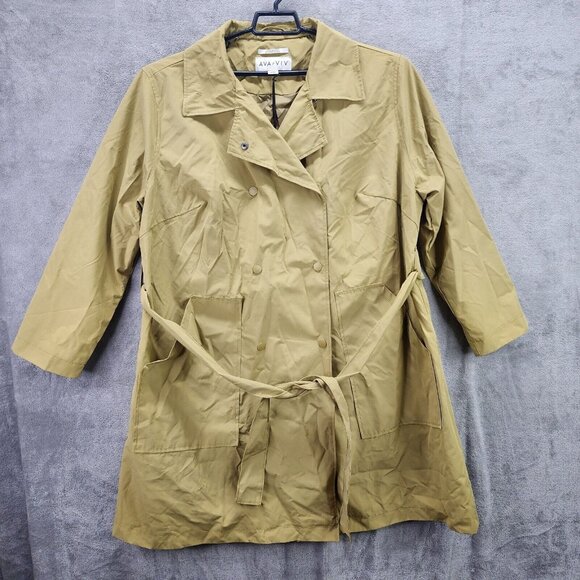 Womens Tan Green Raincoat Water Resistant Long Sleeve Ava & Viv Plus Size 2X - Picture 1 of 11